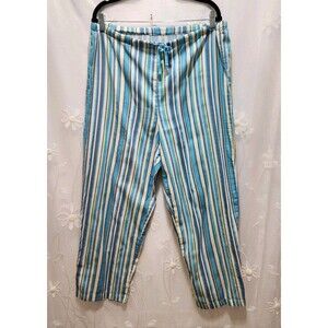 Womens Large Blue Pants Stripes Lightweight Flowy Palazzo Boho Chic Breezy Beach